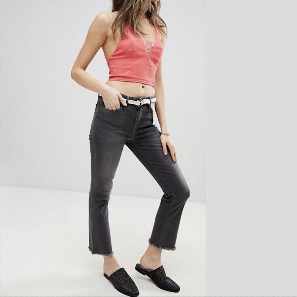Free People Women's Straight Crop Black Jeans OB714973B 27 x 26